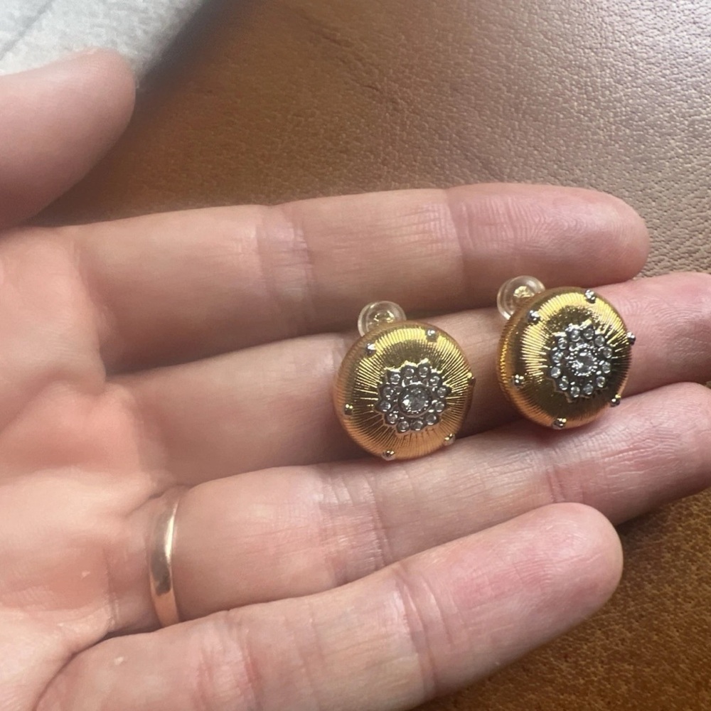Elegant Button Gold tone and Silver Earrings